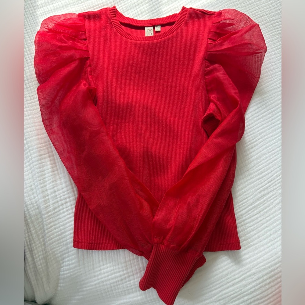 dolan Bright Red Ribbed Knit Top with V-Neck size large